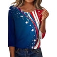 thumbnail image 4 of Odbmxy Womens T Shirts Plus Size 4th of July 3/4 Sleeve Summer Womens Tops Leisure Regular Tunic Blue Going Out Stars Tops, 4 of 5