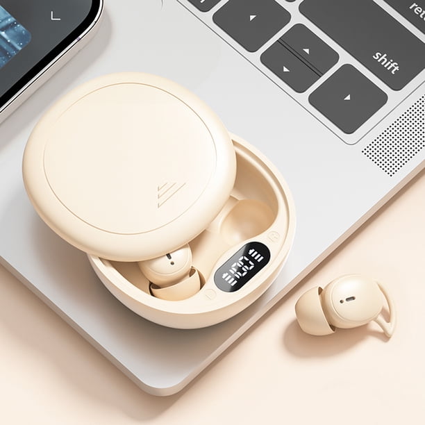 Auriculares inalámbricos Bluetooth 5.4 True Wireless | Carga tipo C | Alcance de 15 m | Resistente al agua IPX7 | 48H Tiempo de juego | Filtrado de ruido | Material ABS | Blanco Beige | 7x7x3.5cm