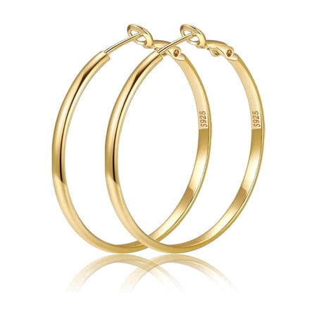 VEEDOFA 14K Gold Plated Hoop Earrings for Women, Hypoallergenic Sterling Silver, 30–60MM, Jewelry Gift