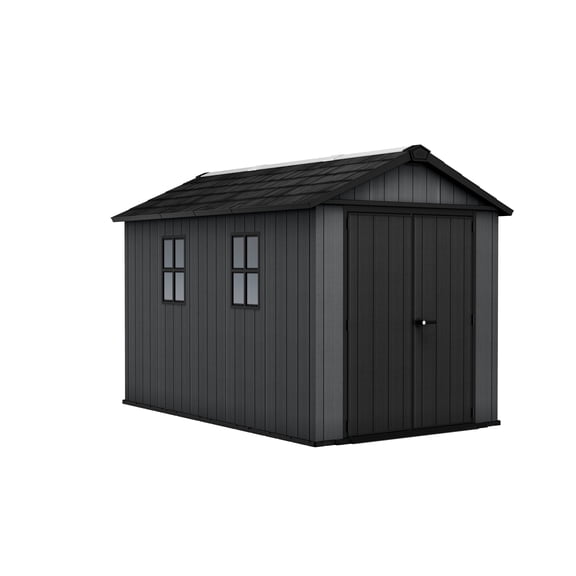 Keter Newton Plus 7.5x11 ft. Durable Resin Outdoor Storage Shed With Heavy Duty Floor and Locking Door, Grey