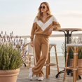 thumbnail image 7 of Szluipve Women’s Color Block Tracksuit 2 Piece Outfits Half Zip Stand Collar Chevron Patchwork Sweatshirt & Side Stripe Wide Leg Pants Casual Loungewear Set Khaki 2XL, 7 of 7