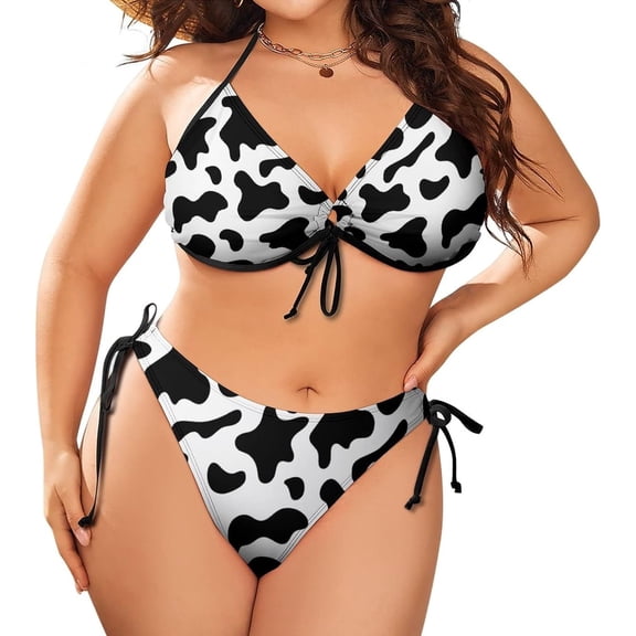Top-kevin Cowhide Milk Cow Print Women's Bikini Sets Sexy Plus Size 2 Piece Swimsuit Swimwear Bathing Suits