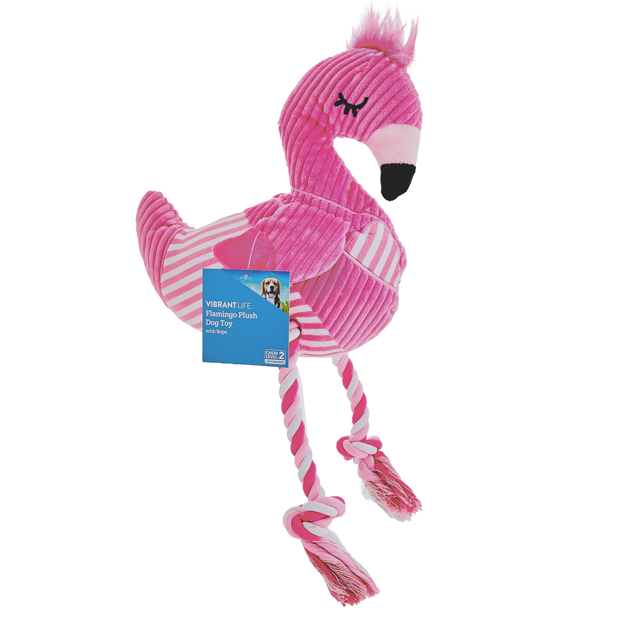 Vibrant Life Summer Plush Pink Flamingo Dog Toy with Rope, Chew