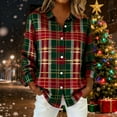 thumbnail image 5 of Women's Plaid Blouses Classic Long Sleeve Button Down Collared Shirts Casual Business Boho Tops Trendy Fall Outfits (L, Red), 5 of 6