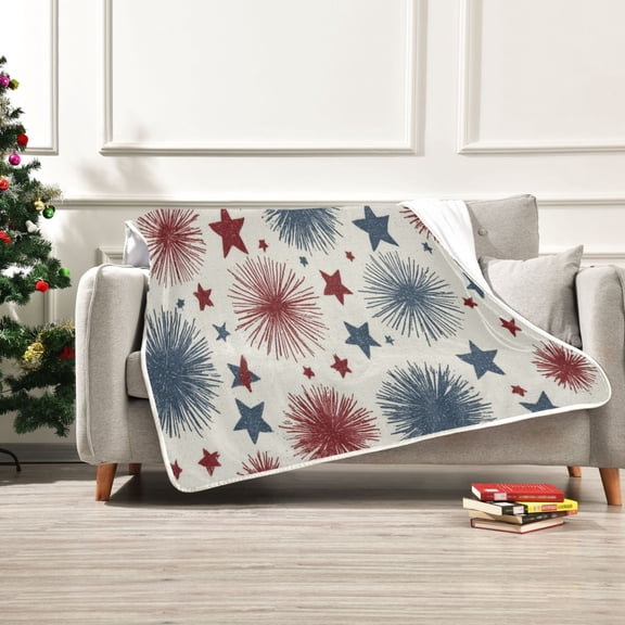 50x60 inch Crystal Fleece & Arctic Fleece Blanket Soft Bed Throws for Home or Camping Stars and Fireworks