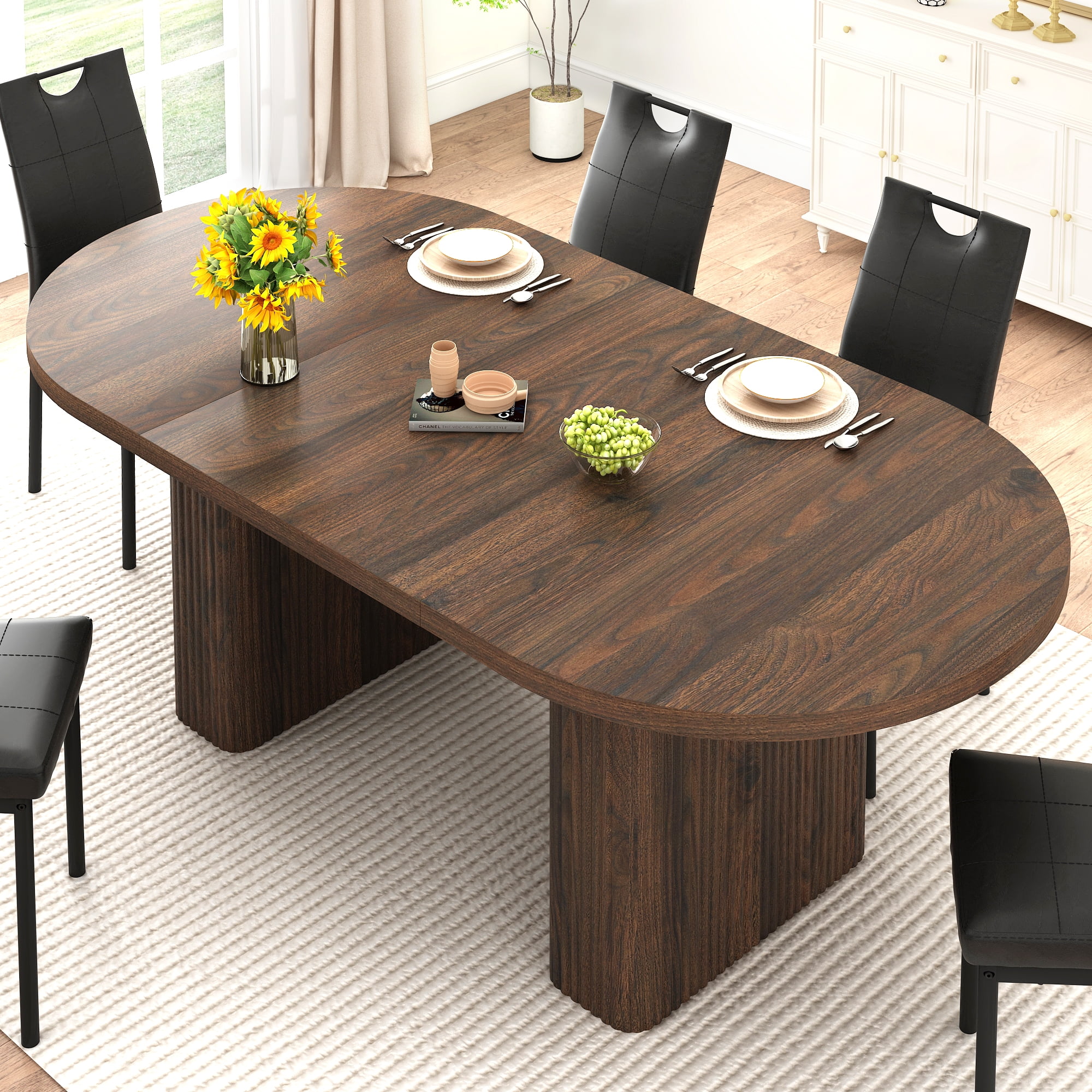 Blotout 70.9 Inch Oval Wood Strip Base Dining Table for 6-8 People,Modern Farmhouse Table for Kitchen & Dinner & Reception Room