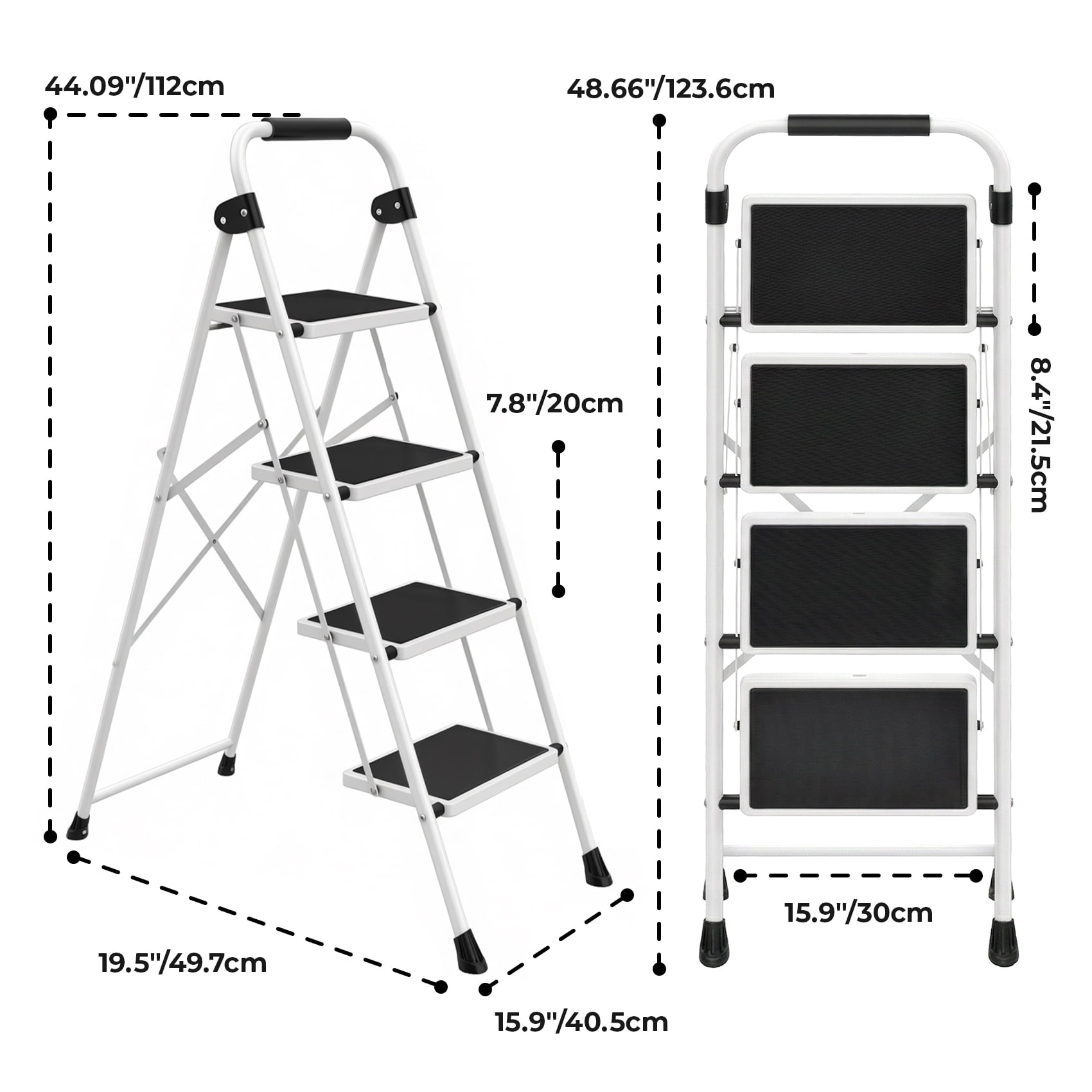 Alvantor Step Ladder,Ultra-Thin Folding Step Stools 330 lbs Capacity, 2-Inch Thin for Storage, Anti-Slip Pedals & Handrails, Sturdy Steel for Home
