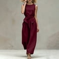thumbnail image 6 of Idoravan Women Summer 2 Piece Outfits Wide Leg Pants Set Vacation Travel Airport Outfits Women’S Fashion Solid-Color Round Neck Strap Sleeveless Shirts Pocket Pants Sets, 6 of 7