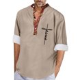 thumbnail image 1 of Camisas Para Hombre Camiseta estampada de manga larga con cuello levantado para hombre, informal, a la moda, para vacaciones en la playa (Khaki, XXL), 1 of 4