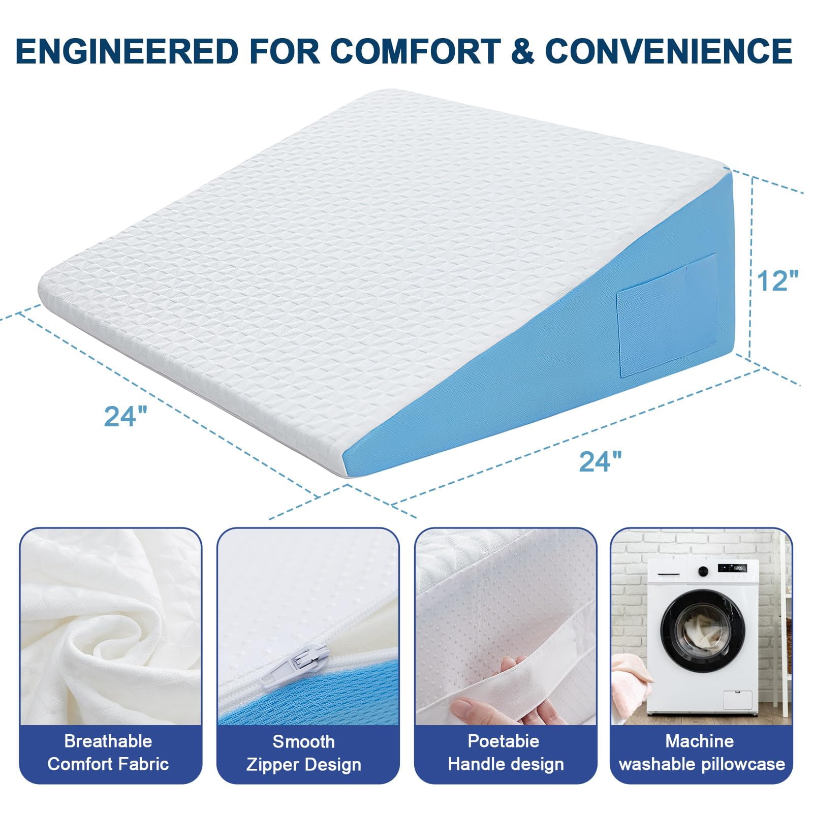 Wedge Pillow For Sleeping  12" Bed After Memory Foam Triangle Incline Support Leg Elevation