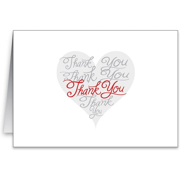 Valentines Thank You Greeting Cards & Envelopes - 4.5" X 6" Cards When Folded - 25 Per Pack.