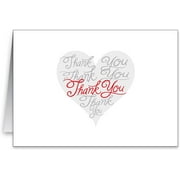 Valentines Thank You Greeting Cards & Envelopes - 4.5" X 6" Cards When Folded - 25 Per Pack.