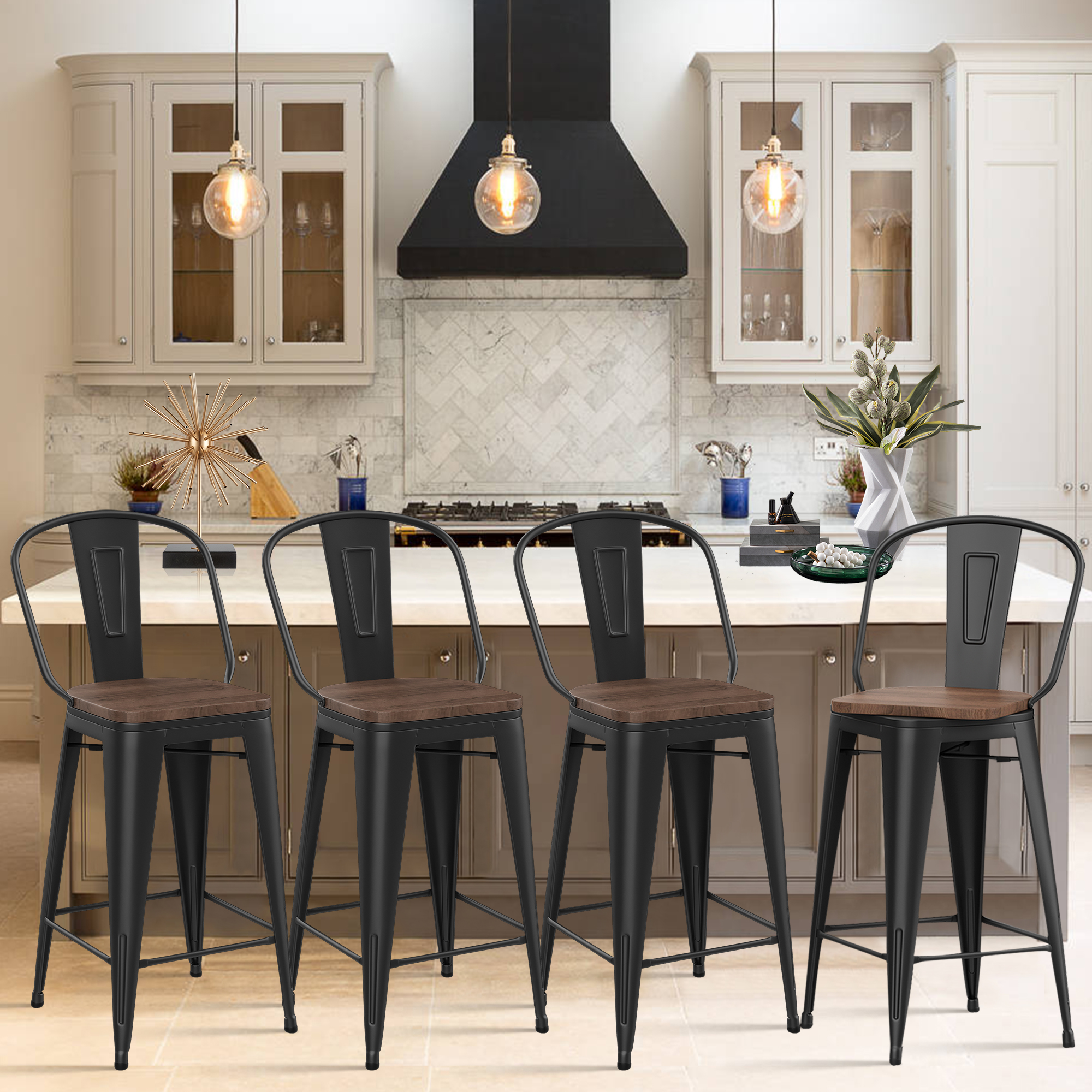 Andeworld Swivel Metal Bar Stools Set of 4, Matte Black photo 7