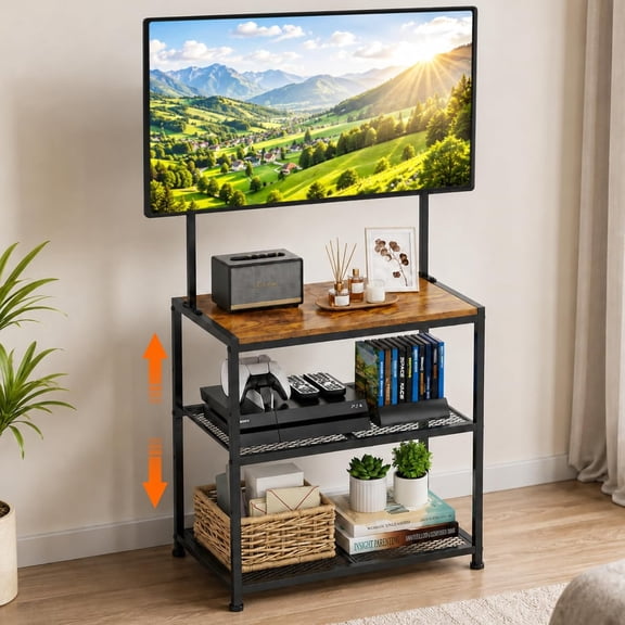 23 Inch to 50 Inch Floor Small Corner TV Stand with Storage Shelves for Living Room Bedroom, Universal Floor Television Stands with Mount, Rustic Brown Corner TV Table Desk Shelf for Small Space