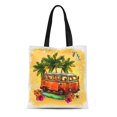 thumbnail image 1 of LADDKE Canvas Tote Bag Surf Hippy Vintage Old Bus Surfboard Flowers and Palm Durable Reusable Shopping Shoulder Grocery Bag, 1 of 1