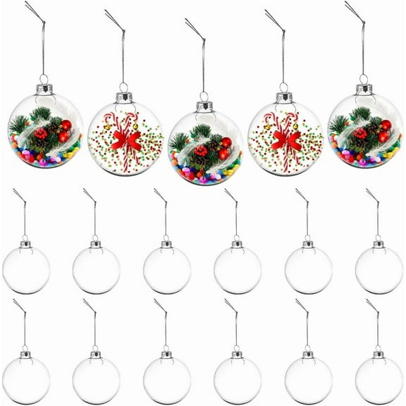 12Pcs Clear Glass Christmas Ornament Balls 3.8x3 Round Fillable Christmas Ornaments Plastic Ornaments for Crafts Fillable Hanging Ornament Ball for Christmas Tree Wedding Home Decor 12pcs
