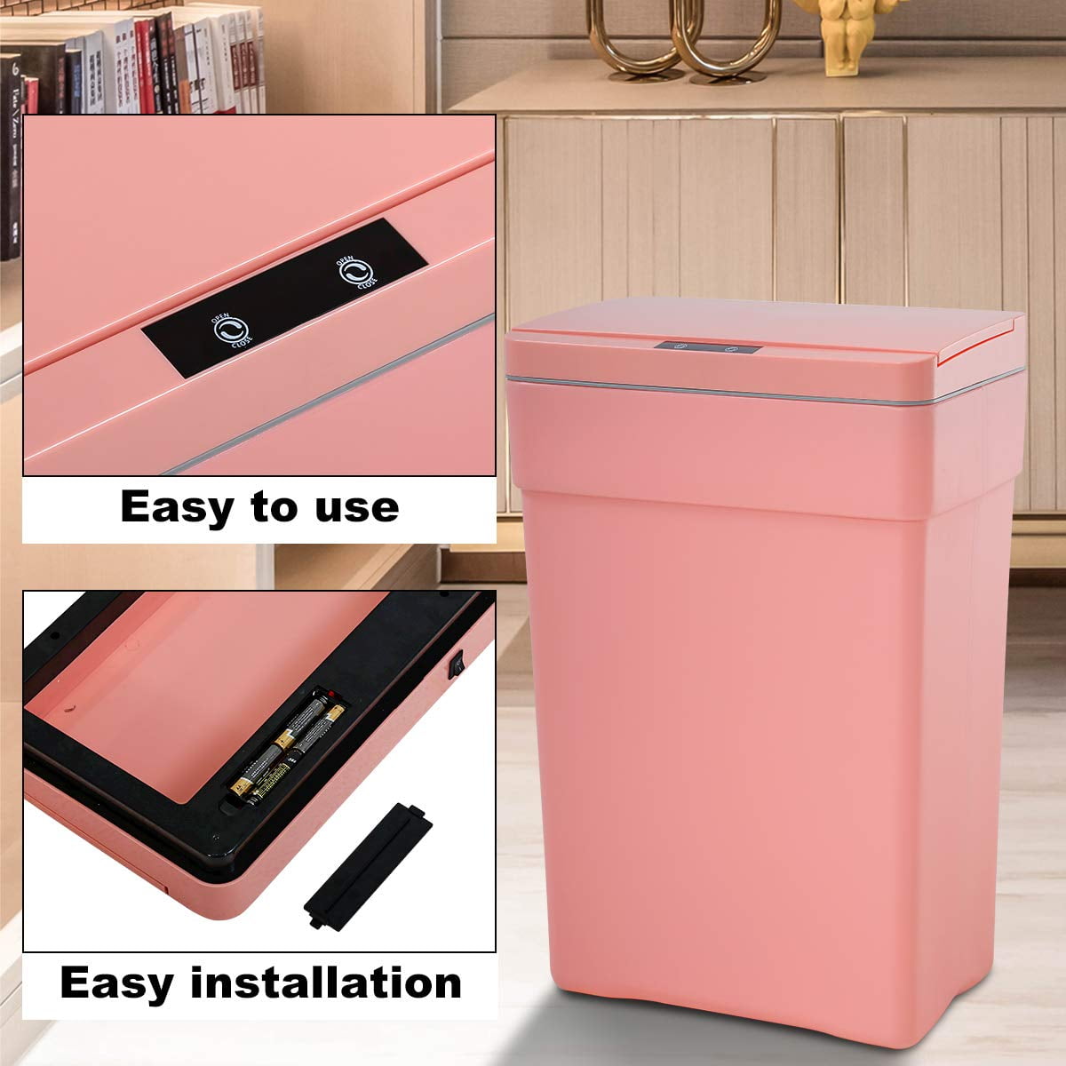 NiamVelo 13 Gal Automatic Trash Can Garbage Can with Lid Touch Free Trash Can Sensor Kitchen Waste Bin for Home & Office, Pink