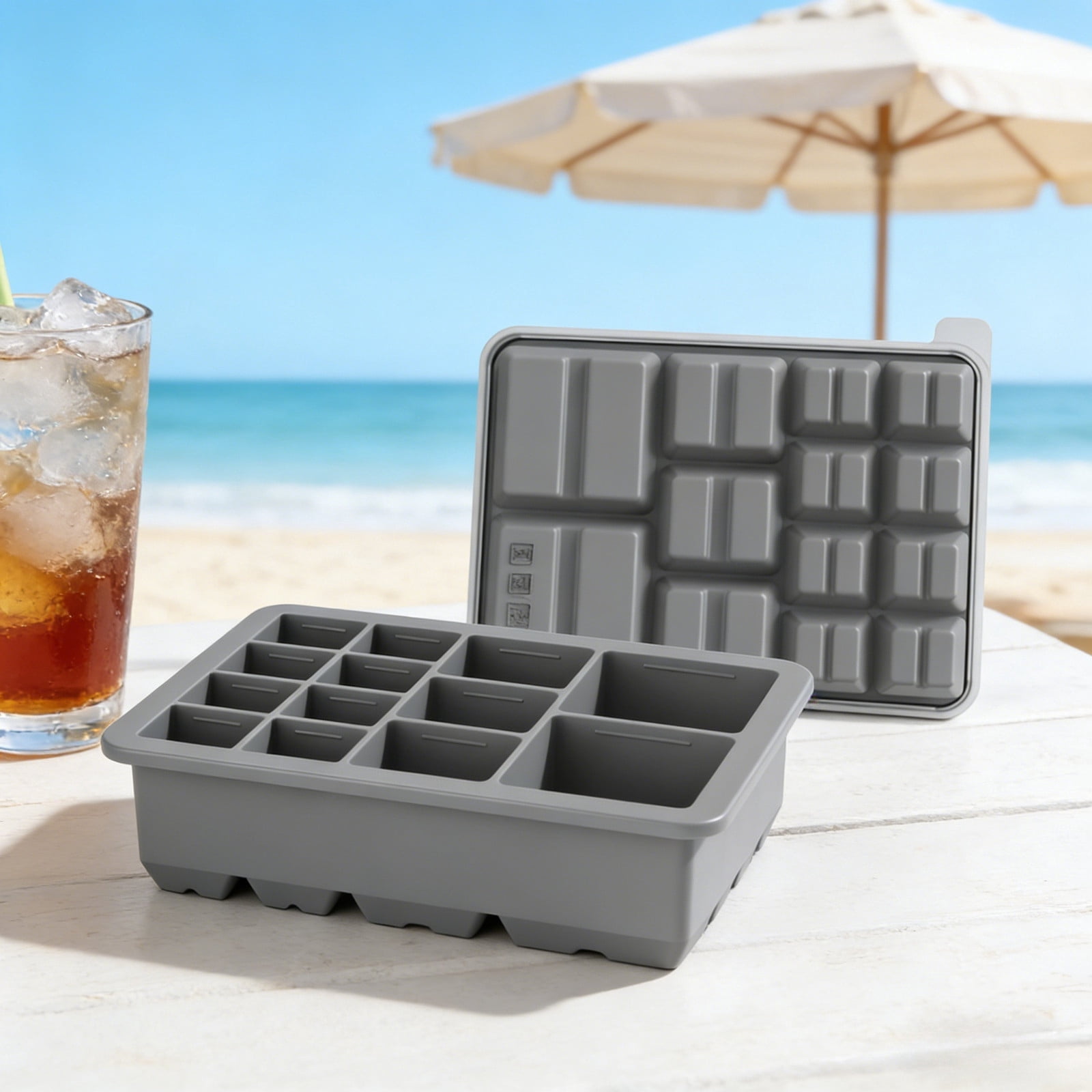UJMNHYGT Silicone Ice Cube Trays Easy Release, 13 Different Cube Flexible Ice Cube Molds with Lid, Reusable Freezer Stackable Ice Maker for