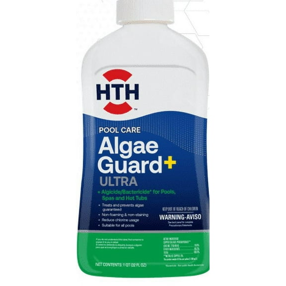 HTH Pool Care Algae Guard Ultra Liquid Algaecide for Swimming Pools, Non-Foaming Formula, 1 Qt