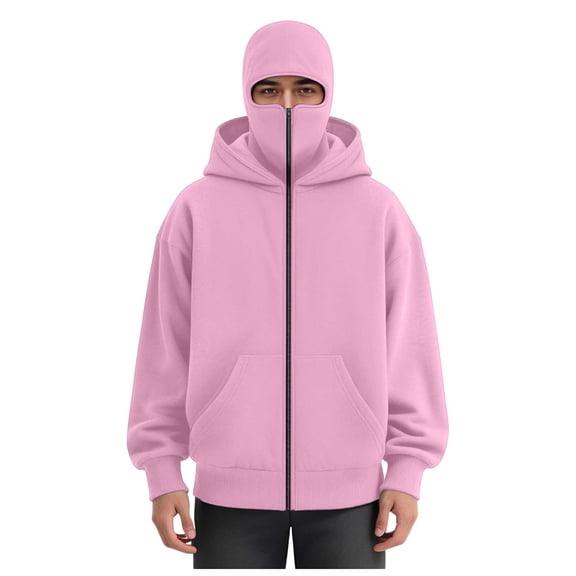 LiJinLong Balaclava Hoodie Zipper with Windproof Warm Face, Double Hooded Zip Jacket, Resistant Winter Hoodies for Men's & Women's, Black L S-XXL
