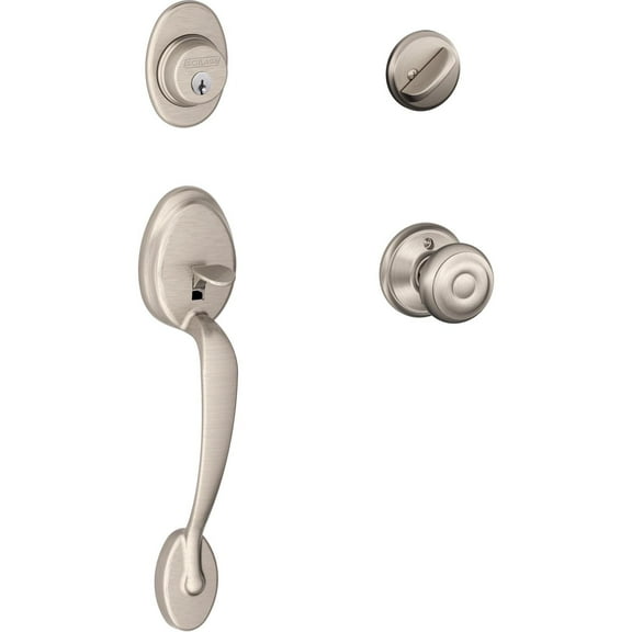 Schlage V PLY 619 GEO 12-322 Plymouth F60 Georgian Single Cylinder Door Handle Set, Satin Nickel