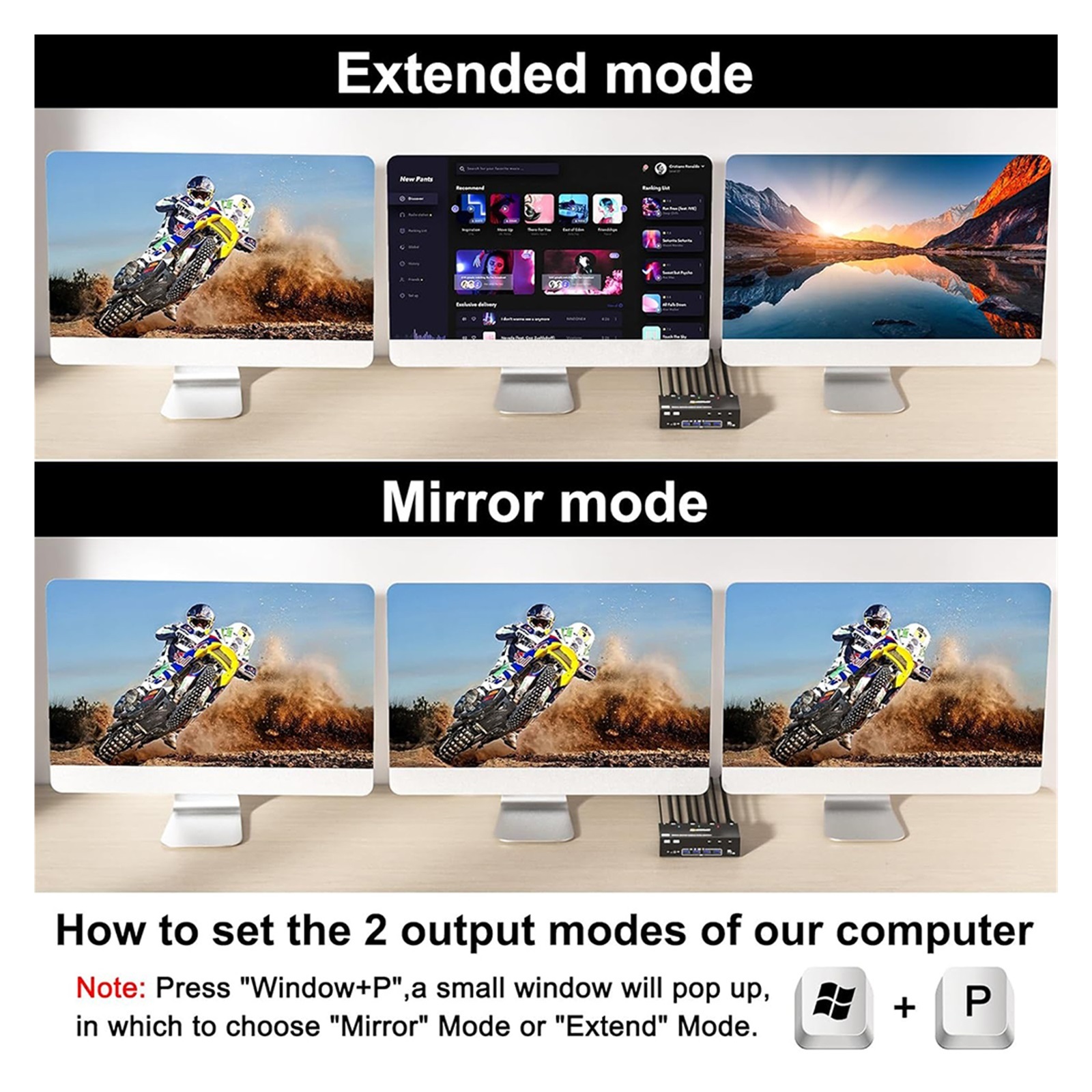 USB 3.0 KVM Switch 3 Monitors 3 Computers, 8K@60Hz,4K@144Hz Triple Monitor KVM With 4 USB 3.0 Ports -Compatible 2 In 2 Out