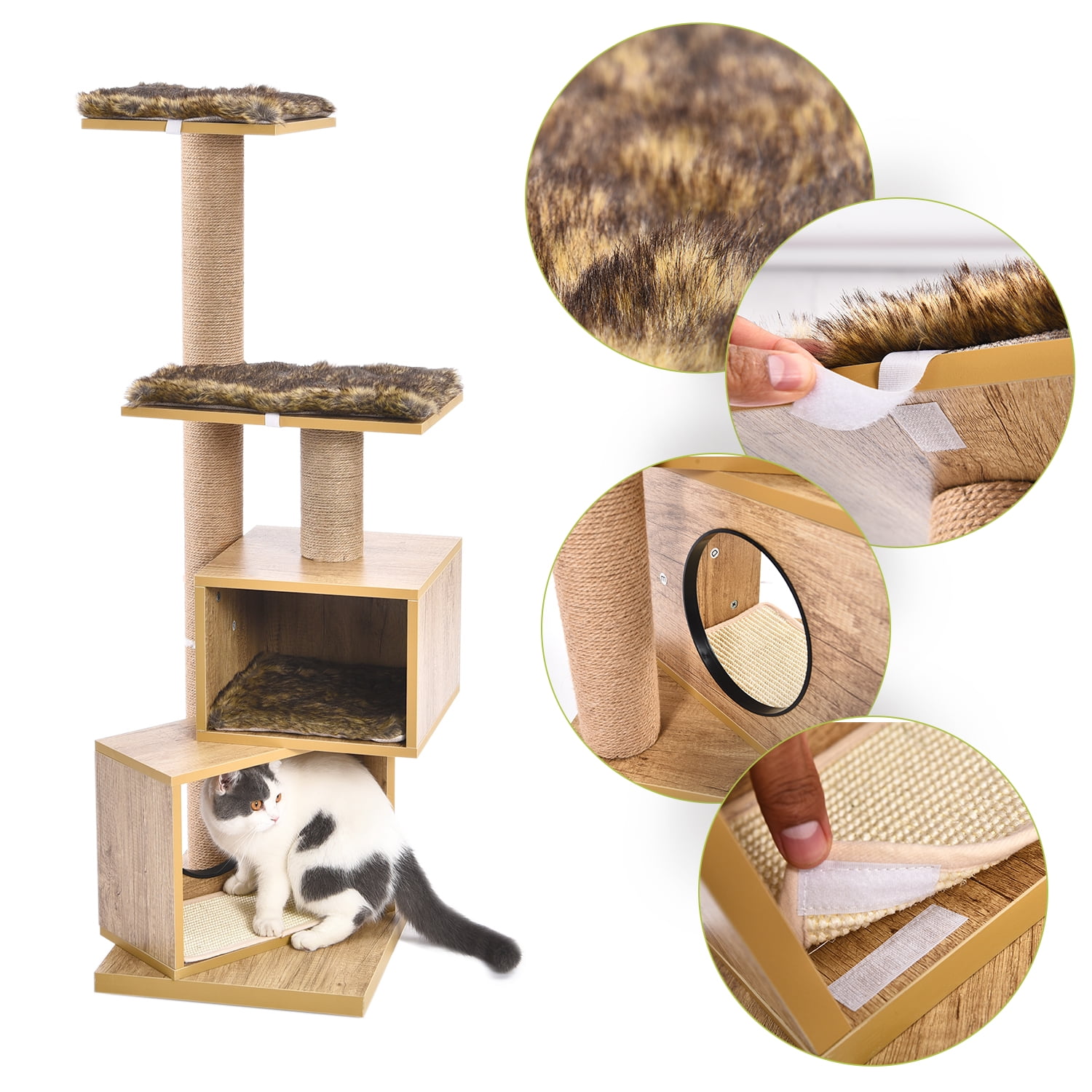 Pefilos 57" 4 Levels Platform Cat Tree House, Cat Condo for Large Cats with Fully Scratching Posts, Cat Tower for Indoor, Beige Pefilos 57" 4 Levels Platform Cat Tree House, Cat Condo for Large Cats with Fully Scratching Posts, Cat Tower for Indoor, Beige