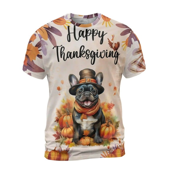 Happy Thanksgiving French Bulldog Welcome Thankful Fall Autumn Pumpkin All Over Print 3D Shirt Unisex Merch Dog Lover Gifts - 02021