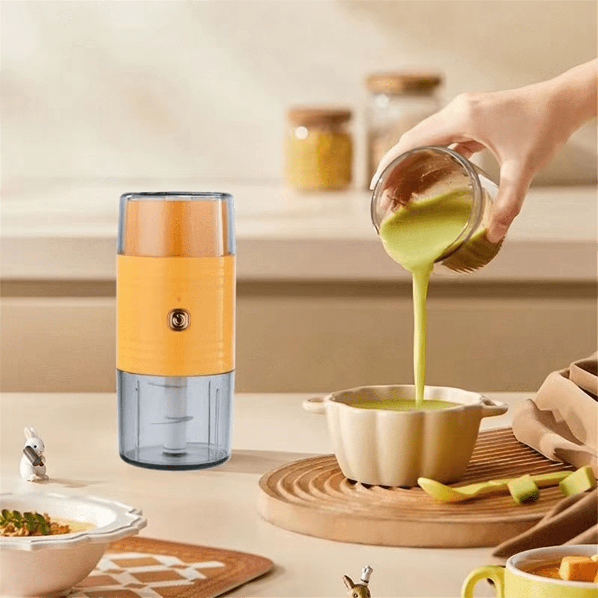 Mini Food Processor Double-Headed Electric Food Chopper for Vegetables, Meat, Fruits and Nuts Dry Wet Separation White