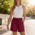 thumbnail image 5 of iHPH7 Women’s Summer Casual Cotton Linen Shorts Drawstring Elastic Waist Beach Vacation Loose Fit Shorts with Pockets Wine S, 5 of 9