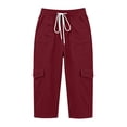 thumbnail image 7 of Ltctricy Cargo Capri Pants for Women Elastic Waist Drawstring Cropped Pants with Pockets Casual Hiking Outdoor Pants, 7 of 7