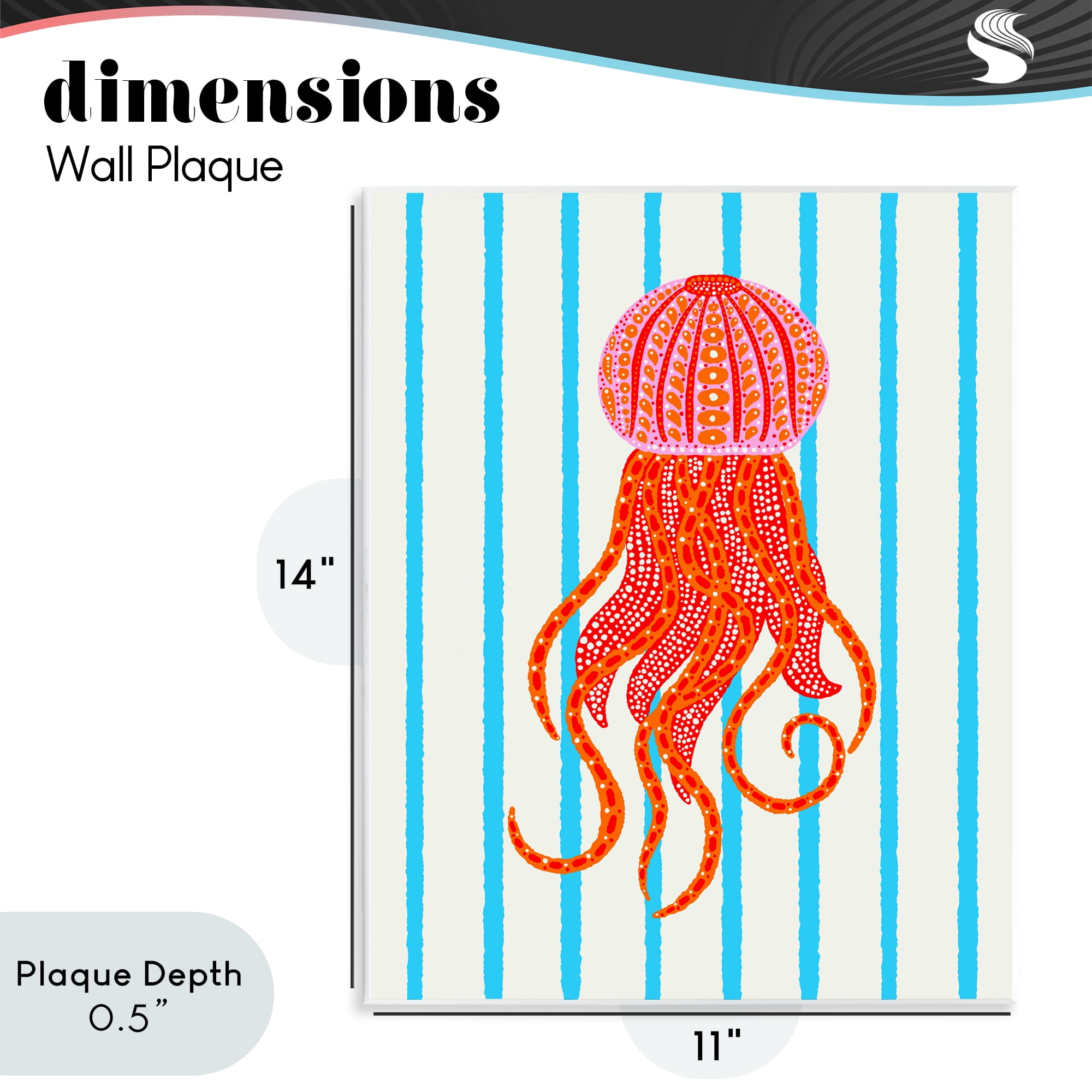 Stupell Industries Bright Aquatic Jellyfish on Stripes Wall Plaque Art, design by Indira Prieto | IndySign