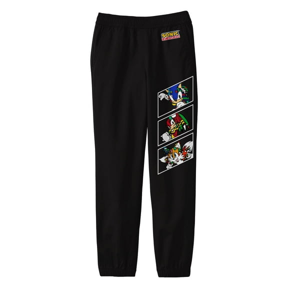 Sonic The Hedgehog Boxed-In Sonic Knuckles Tails Boy's Black Sweatpants-Medium