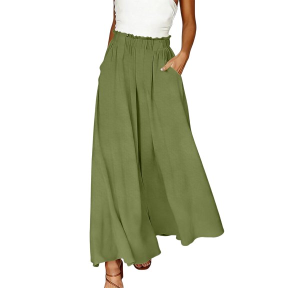 Dresfit Wide Leg Pants for Women Linen Palazzo Pants Summer 2026 Flowy Baggy Pant Elastic High Waist Strech Loose Lounge Trousers with Pockets XL