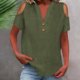 thumbnail image 2 of Loose Off The Shoulder Tops For Women Color Sólido Cuello en V Linen Feel Camiseta de Manga Corta, Tops de Lino para Mujeres Loose Fit Verano, 2 of 9