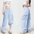 thumbnail image 6 of Kmdttou Cargo Pants Women Baggy Plus Size Solid Color Fashion Casual Loose Broad Leg Full Length Pants, 6 of 7