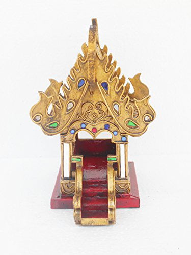 Thai Spirit House SanPraPhum Thai Buddhist Wood Carving Decorated by Color Mosiac Glasses for Spiritual Haunted Spirit House Temple