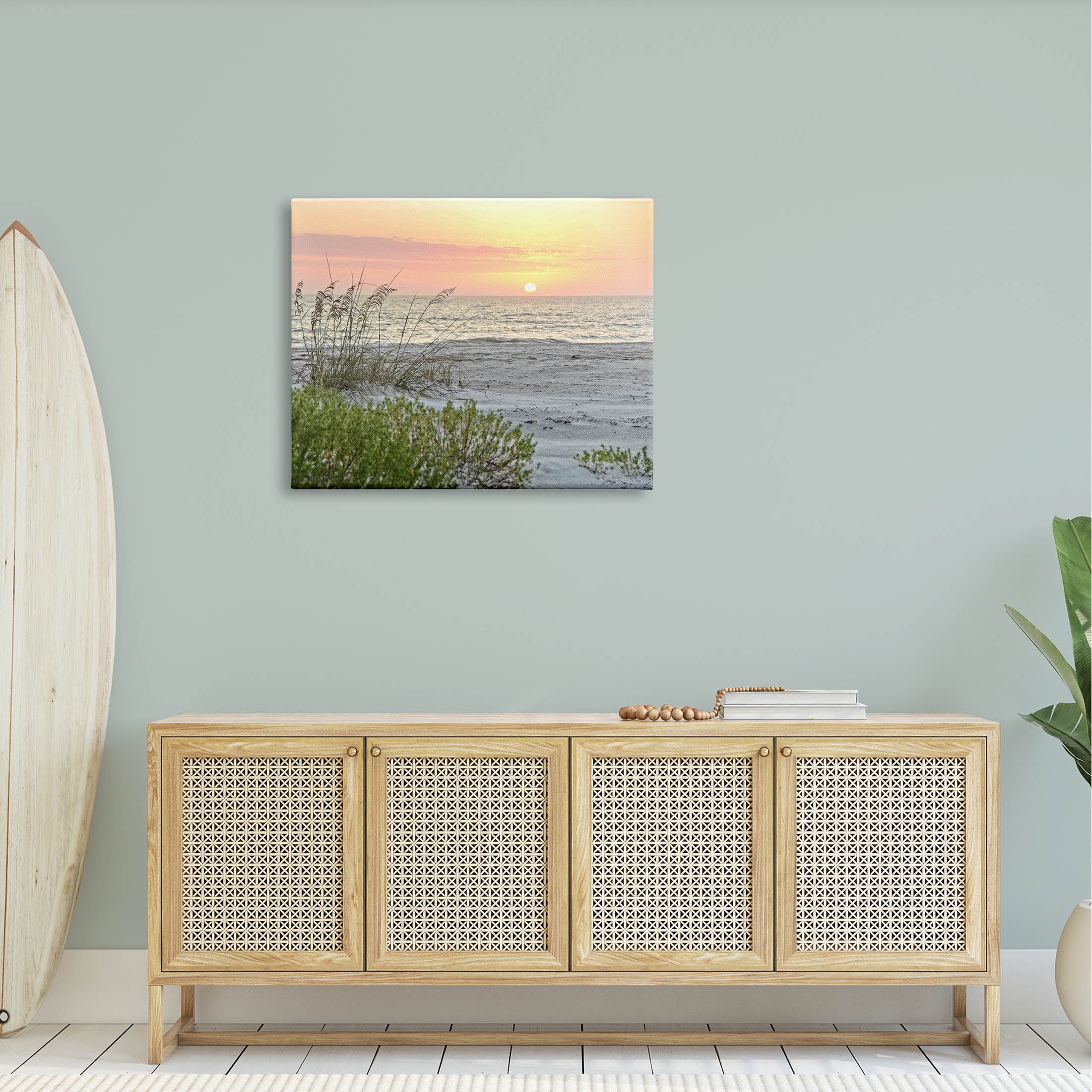 Stupell Industries Ocean Shore Reeds Sunset Horizon Photograph Gallery Wrapped Canvas Print Wall Art, Design by Mary Lou Photography