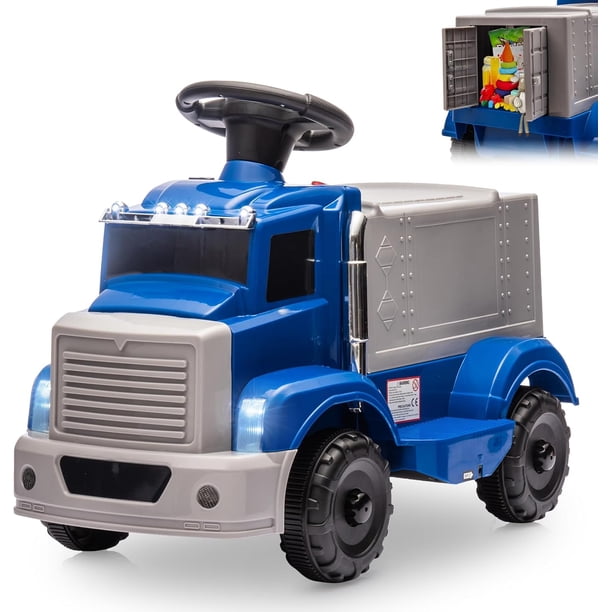 Coche eléctrico interactivo para niños 6V, automóvil para bebés con área de almacenamiento grande, música, 2 faros, 5 luces LED, incluye batería recargable 6V (azul oscuro)