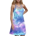 thumbnail image 2 of Galaxy Print Dress for Women Summer Sleeveless Casual A Line Tank Sundress Criss Cross V Neck Mini Dress, 2 of 6