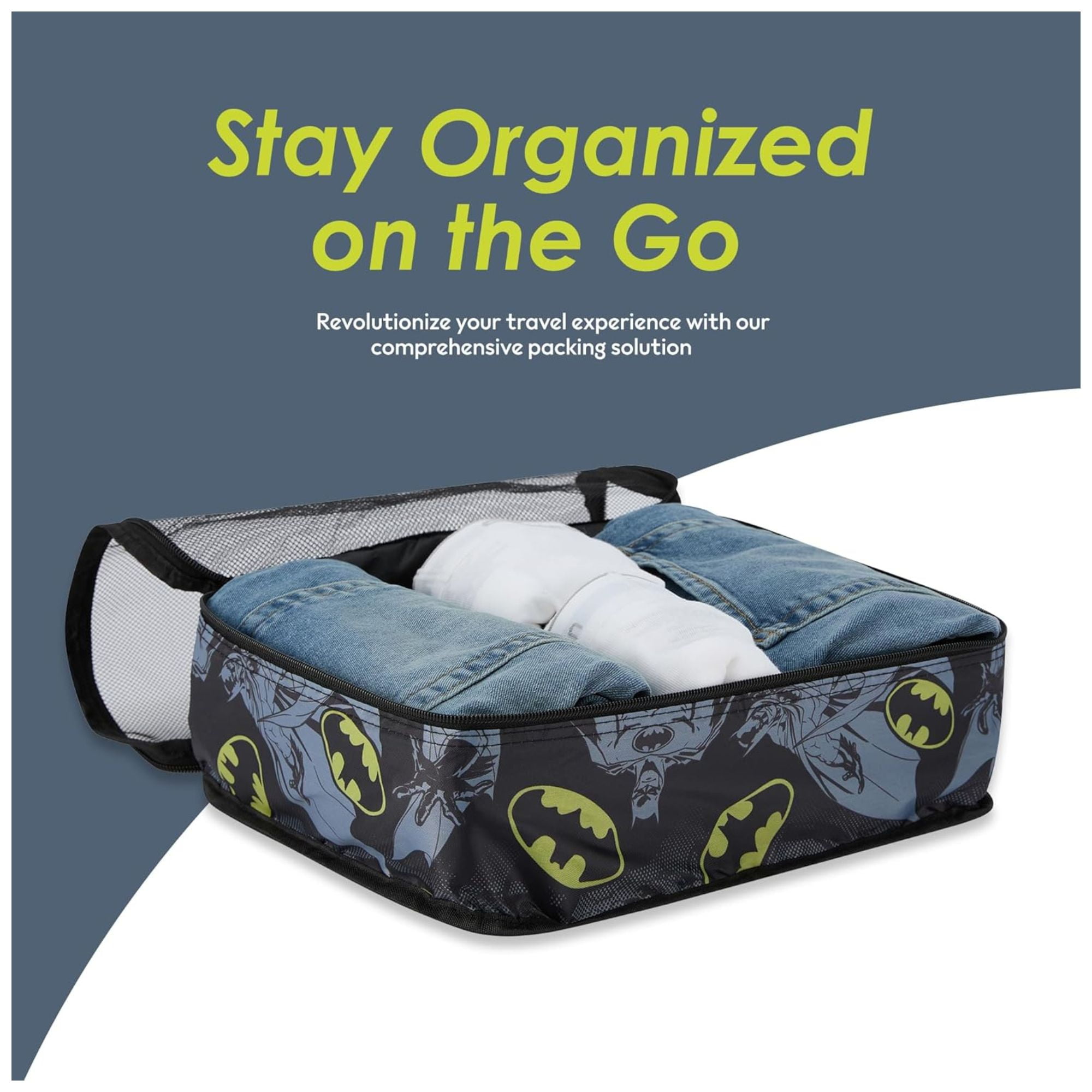 DC Comics Batman Men’s Packing Cubes, 5 Piece Cube Set Suitcase Travel Organizer for Kids and Adult Black