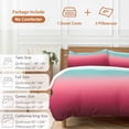 thumbnail image 6 of 3 Piece Teal Pimk Ombre Duvet Cover Set Twin Size,Microfiber Comforter/Quilt Cover with Corner Ties and 2 Pillowcases,Modern Geometric Striped Abstract Art All Season Soft Bedding with Zipper Closure, 6 of 8