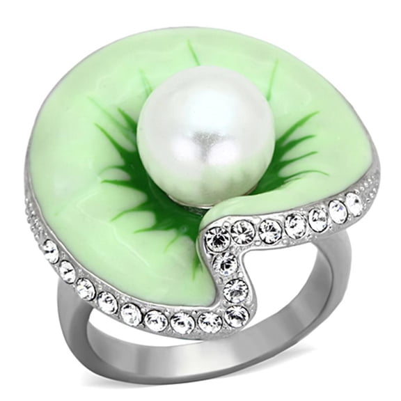 Womens Rings High polished (no plating) Stainless Steel Ring with Synthetic Pearl in White TK1171