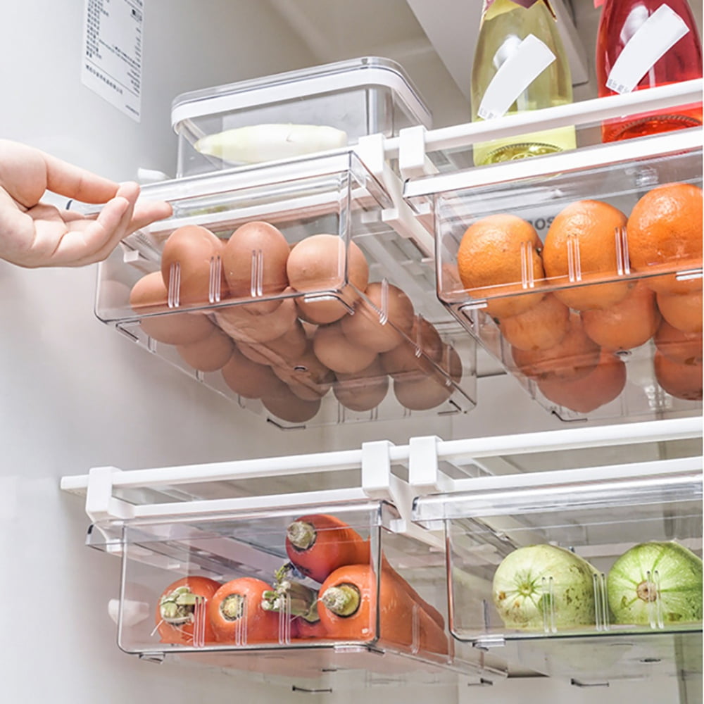 2PCS Pull Out Drawer Design Refrigerator Organizer Bins Fridge Drawer Organizer Drawer Refrigerator Storage Box