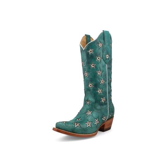 Black Star Western Boots Womens Marfa 9 B Turquoise Champagne WBSN041