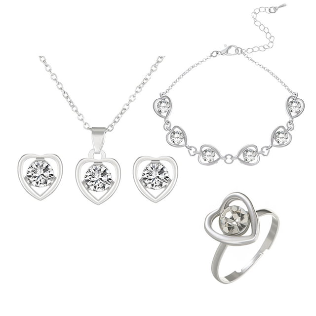 Conjunto de collar, pendientes y pulsera de cristal para mujer, regalo de San Valentín, collar de aleación.