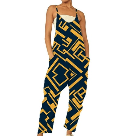 

FAVIPT Womens Romper Clearance Women s Butterfly Print Loose V Neck Sleeveless Jumpsuits Adjustable Straps Harem Long Pants Overalls with Pockets