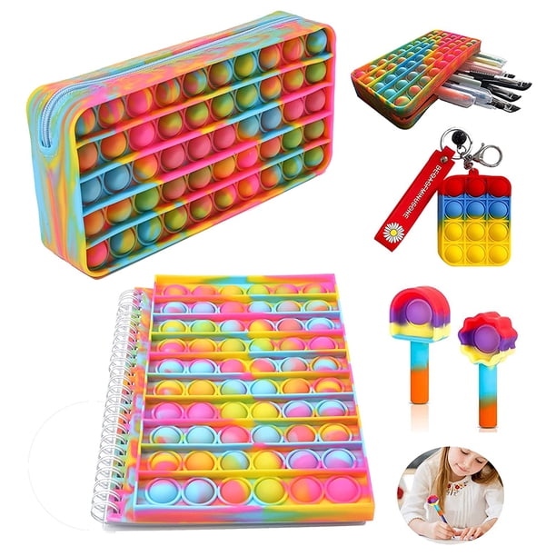 Push Bubble Notebook Llavero Estuche Para Lápices Tapa Para Lápices Juego De Papelería Juguetes Sensoriales De Silicona Para La Escuela, El Hogar, La Universidad Y La Oficina Moyic EL016705-02
