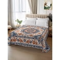 thumbnail image 2 of Blue Burnt Orange Boho Twim XL Size Flat Sheet, Wrinkleproof & Fadeproof Cooling Flat Bed Sheet Only, Antique Southwestern Ethnic Breathable Soft Bedding Top Sheets 66 x 102 Inches, 2 of 8