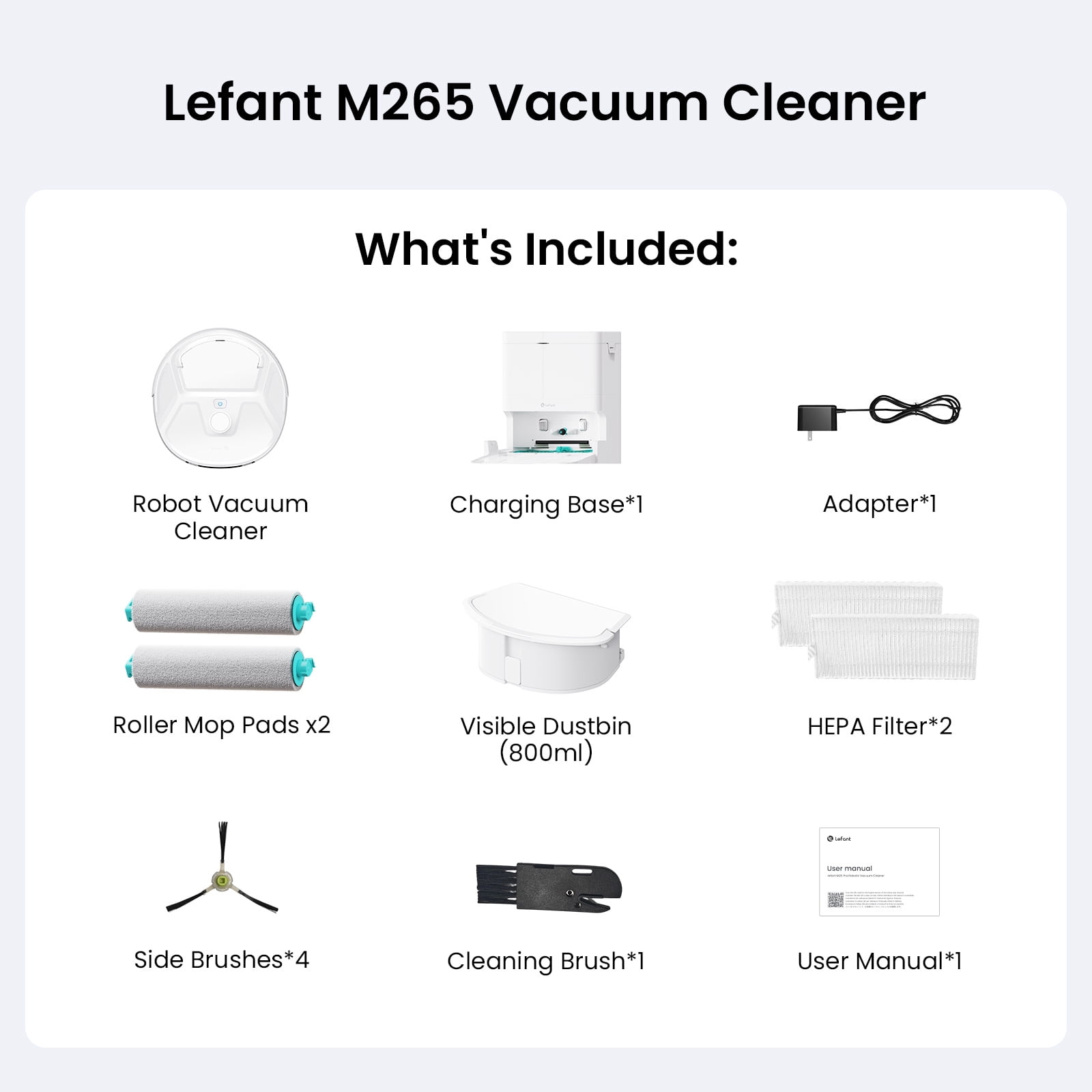 Lefant M265 Robot Vacuum and Mop Combo, 15000Pa Suction, Self-Cleaning Roller Mop with Auto Drying, LiDAR Navigation, Tangle-Free for Pet Hair
